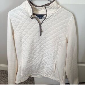 Eddie Bauer Cream and Brown Quilted 1/4 zip pullover